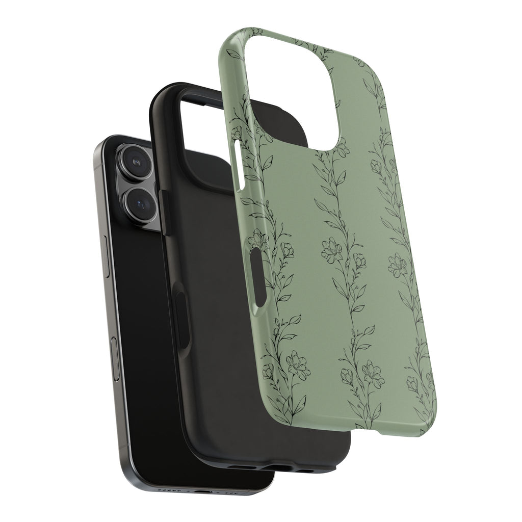 Floral Vine Tough Phone Case — Sage Green Protective iPhone Cover