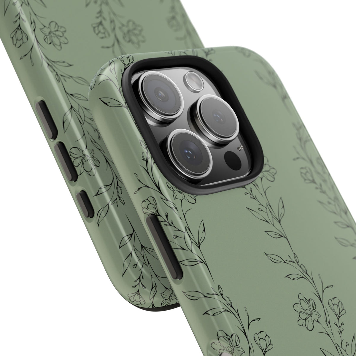Floral Vine Tough Phone Case — Sage Green Protective iPhone Cover
