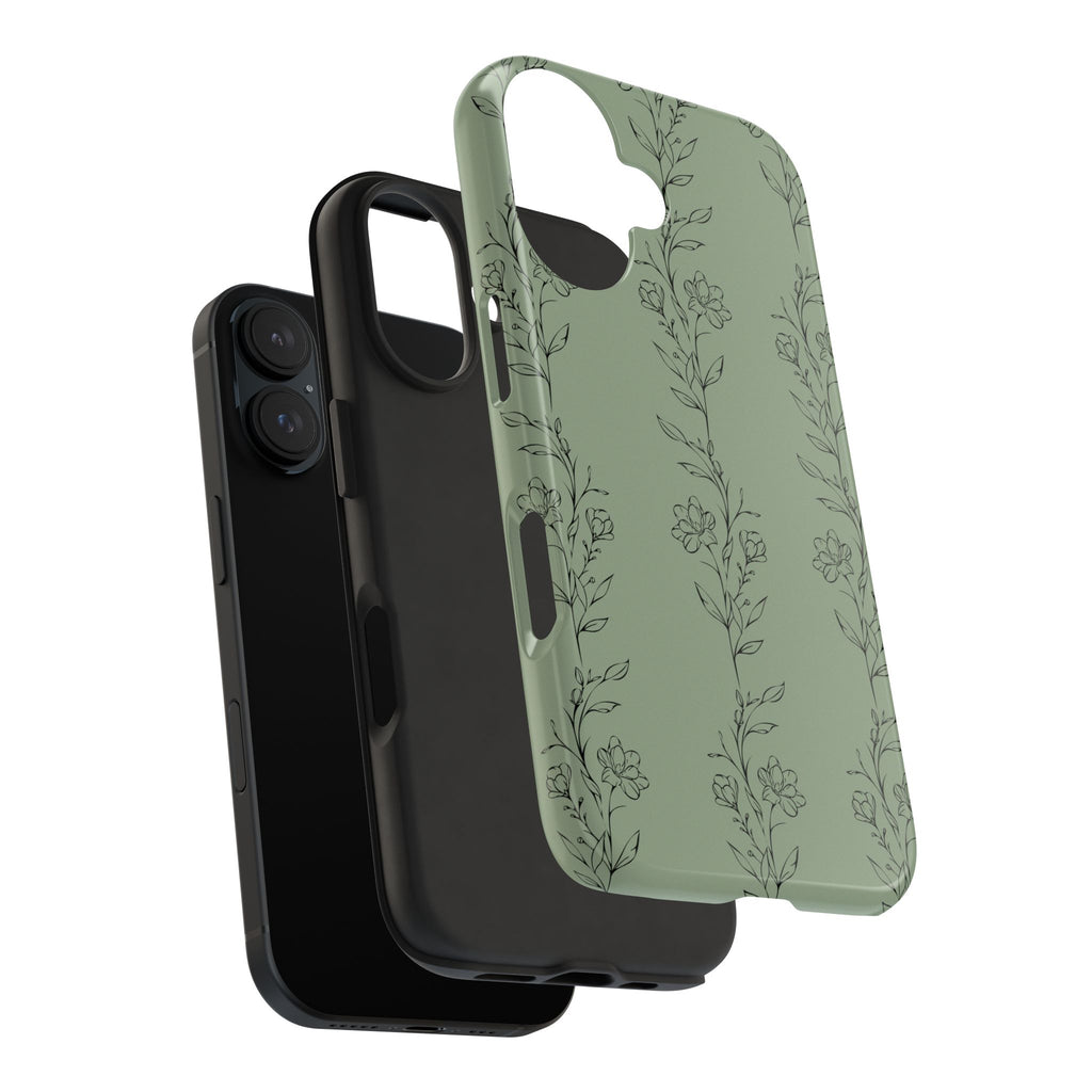 Floral Vine Tough Phone Case — Sage Green Protective iPhone Cover