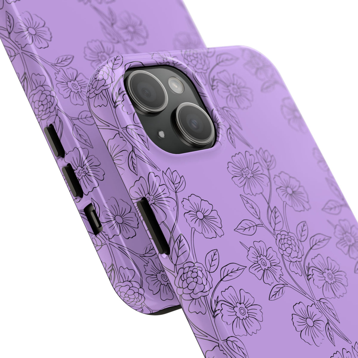 Purple Floral Tough Phone Case – Protective iPhone Case with Delicate Line-Art Flowers