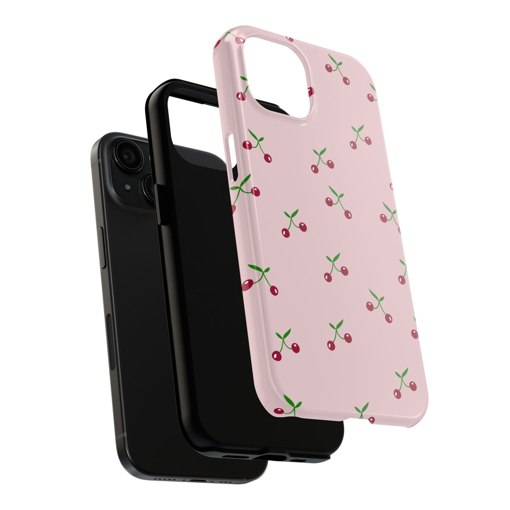 Cherry Pattern Tough Phone Case — Pink Protective iPhone Cover