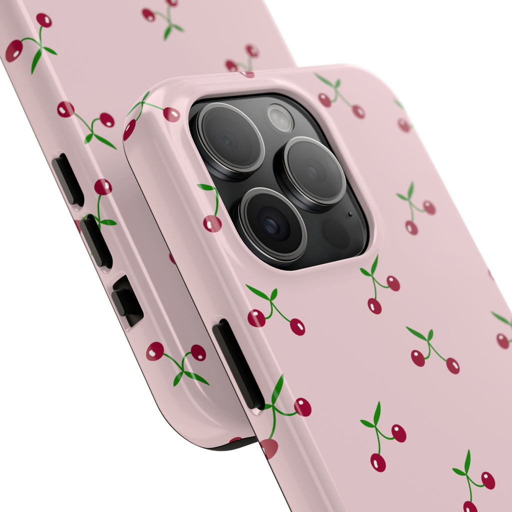 Cherry Pattern Tough Phone Case — Pink Protective iPhone Cover
