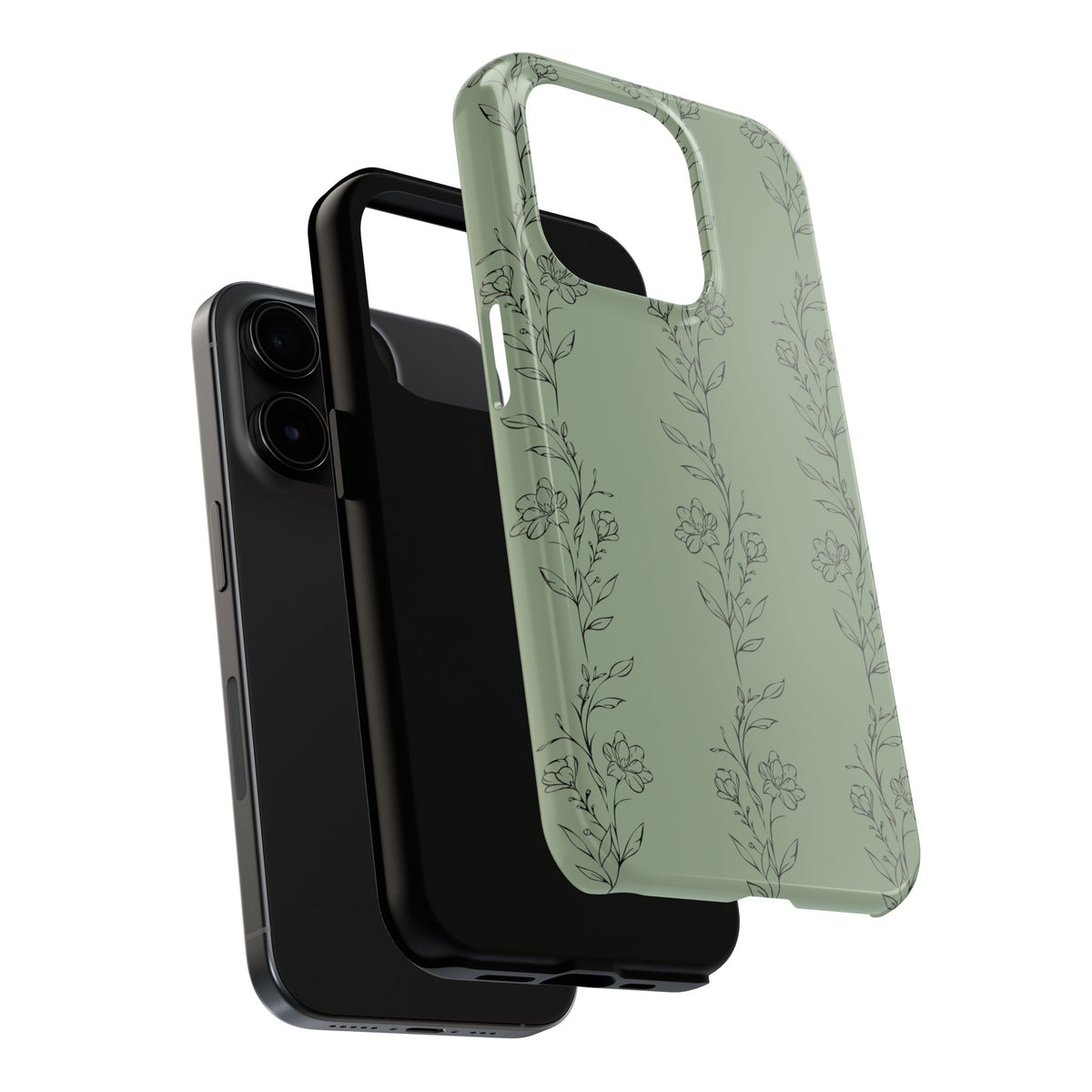 Floral Vine Tough Phone Case — Sage Green Protective iPhone Cover