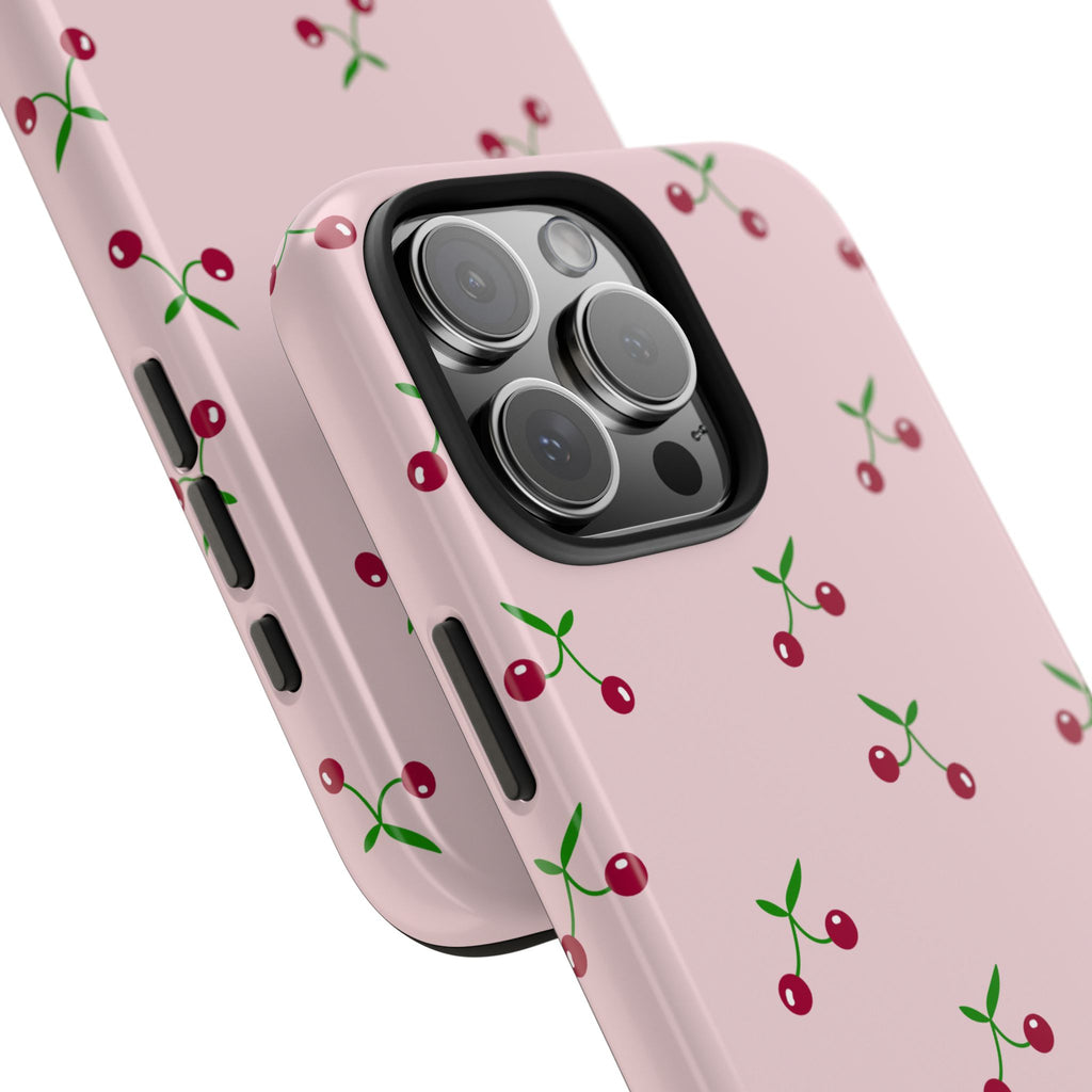 Cherry Pattern Tough Phone Case — Pink Protective iPhone Cover