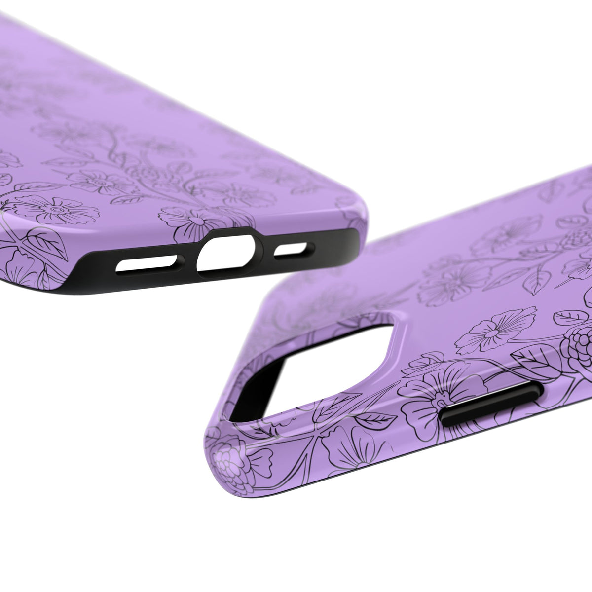 Purple Floral Tough Phone Case – Protective iPhone Case with Delicate Line-Art Flowers