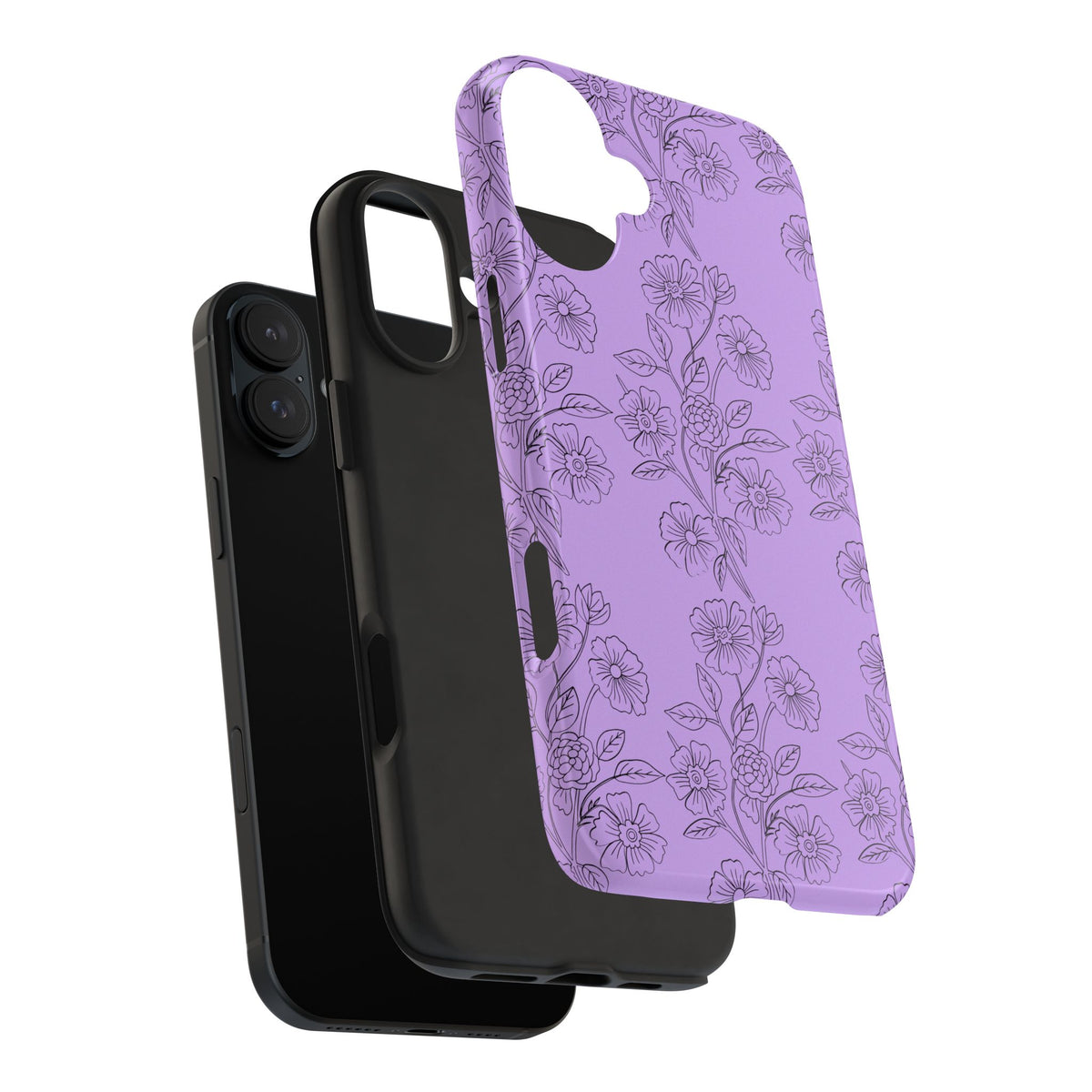 Purple Floral Tough Phone Case – Protective iPhone Case with Delicate Line-Art Flowers