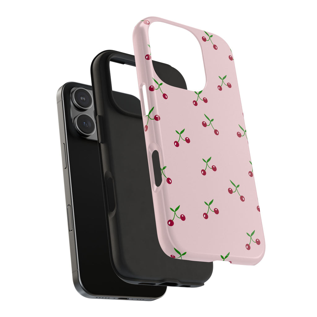 Cherry Pattern Tough Phone Case — Pink Protective iPhone Cover
