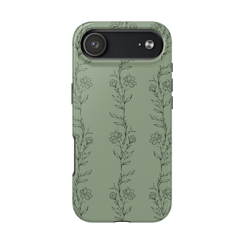 Floral Vine Tough Phone Case — Sage Green Protective iPhone Cover