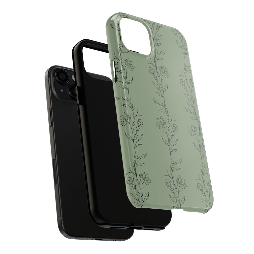 Floral Vine Tough Phone Case — Sage Green Protective iPhone Cover