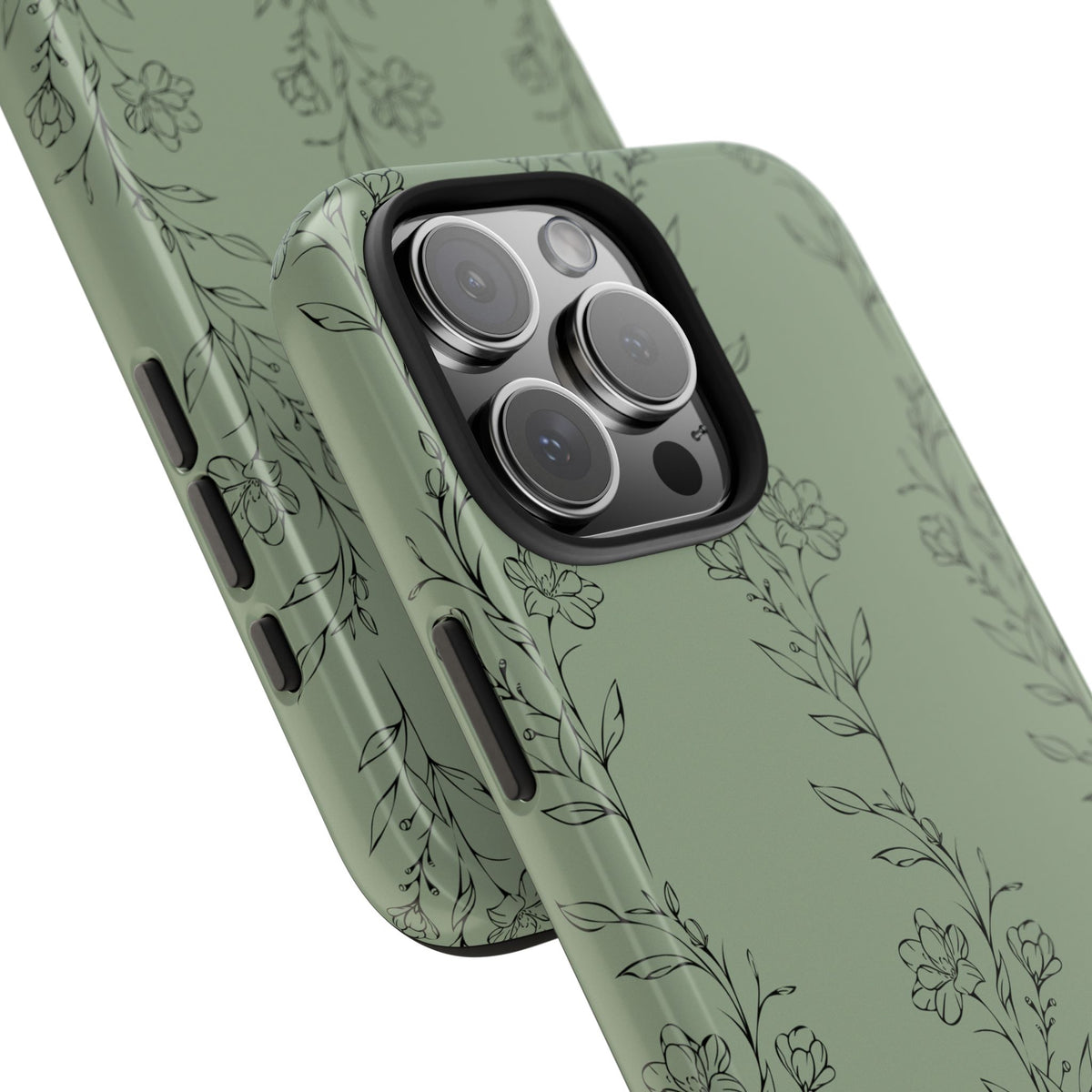 Floral Vine Tough Phone Case — Sage Green Protective iPhone Cover