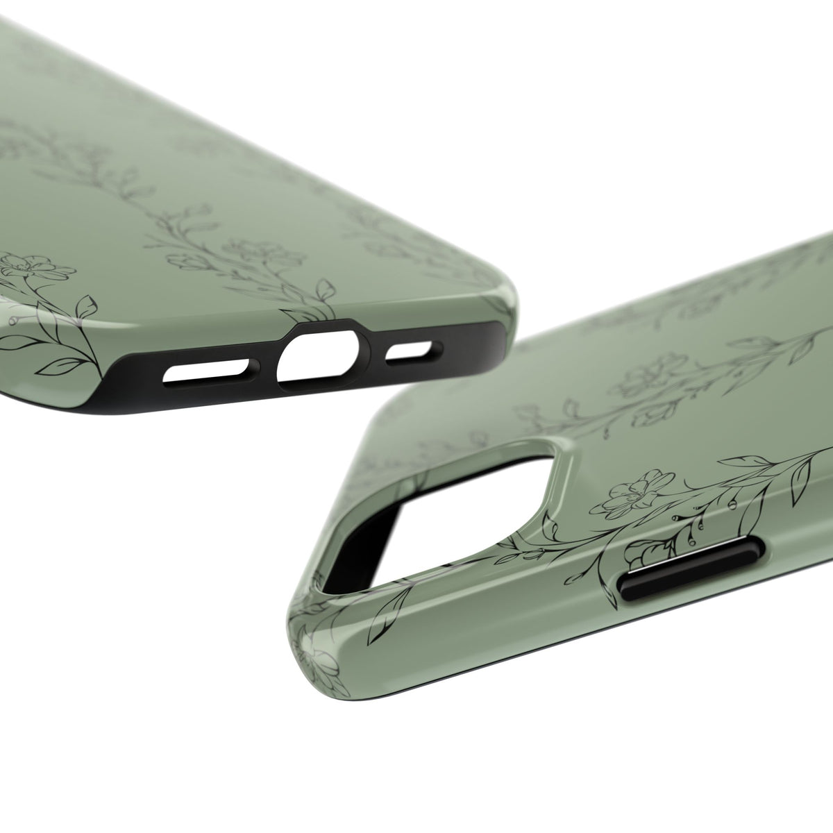 Floral Vine Tough Phone Case — Sage Green Protective iPhone Cover