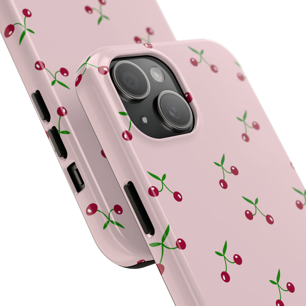 Cherry Pattern Tough Phone Case — Pink Protective iPhone Cover