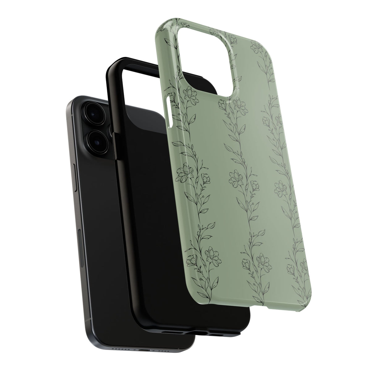 Floral Vine Tough Phone Case — Sage Green Protective iPhone Cover