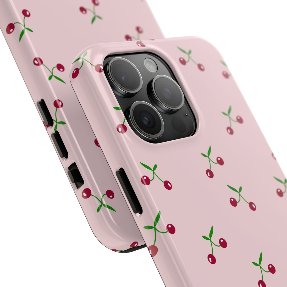 Cherry Pattern Tough Phone Case — Pink Protective iPhone Cover