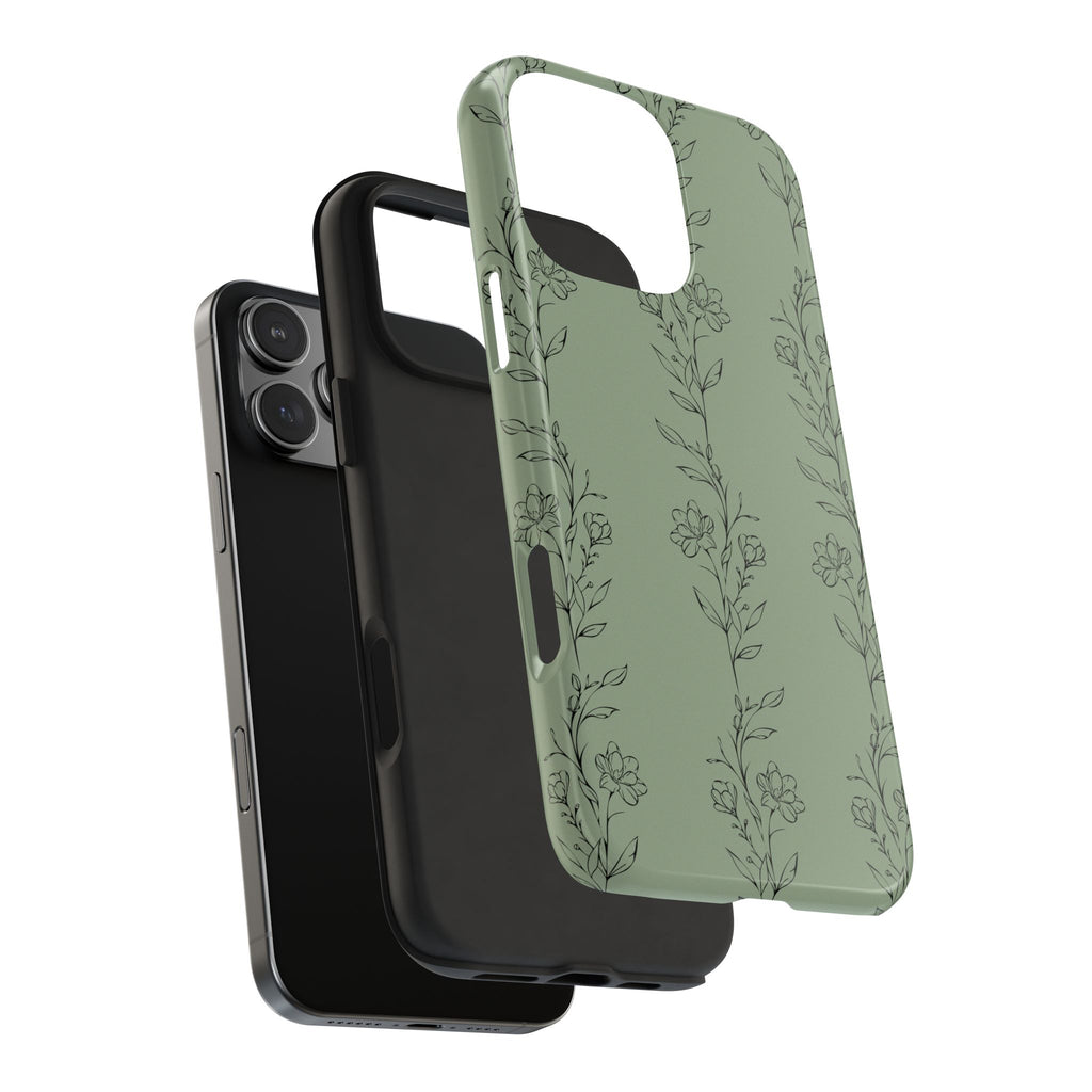 Floral Vine Tough Phone Case — Sage Green Protective iPhone Cover