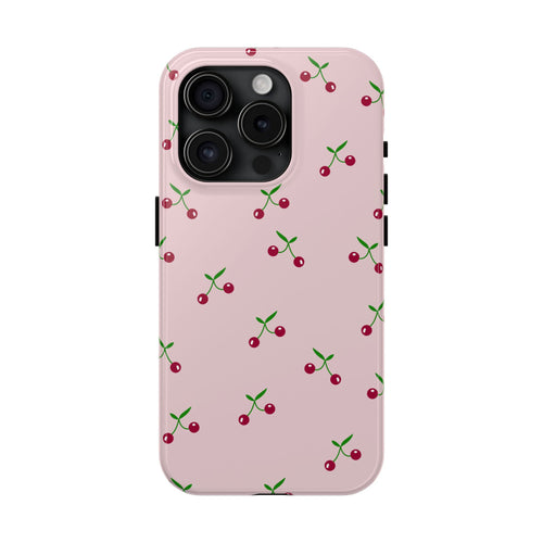 Cherry Pattern Tough Phone Case — Pink Protective iPhone Cover