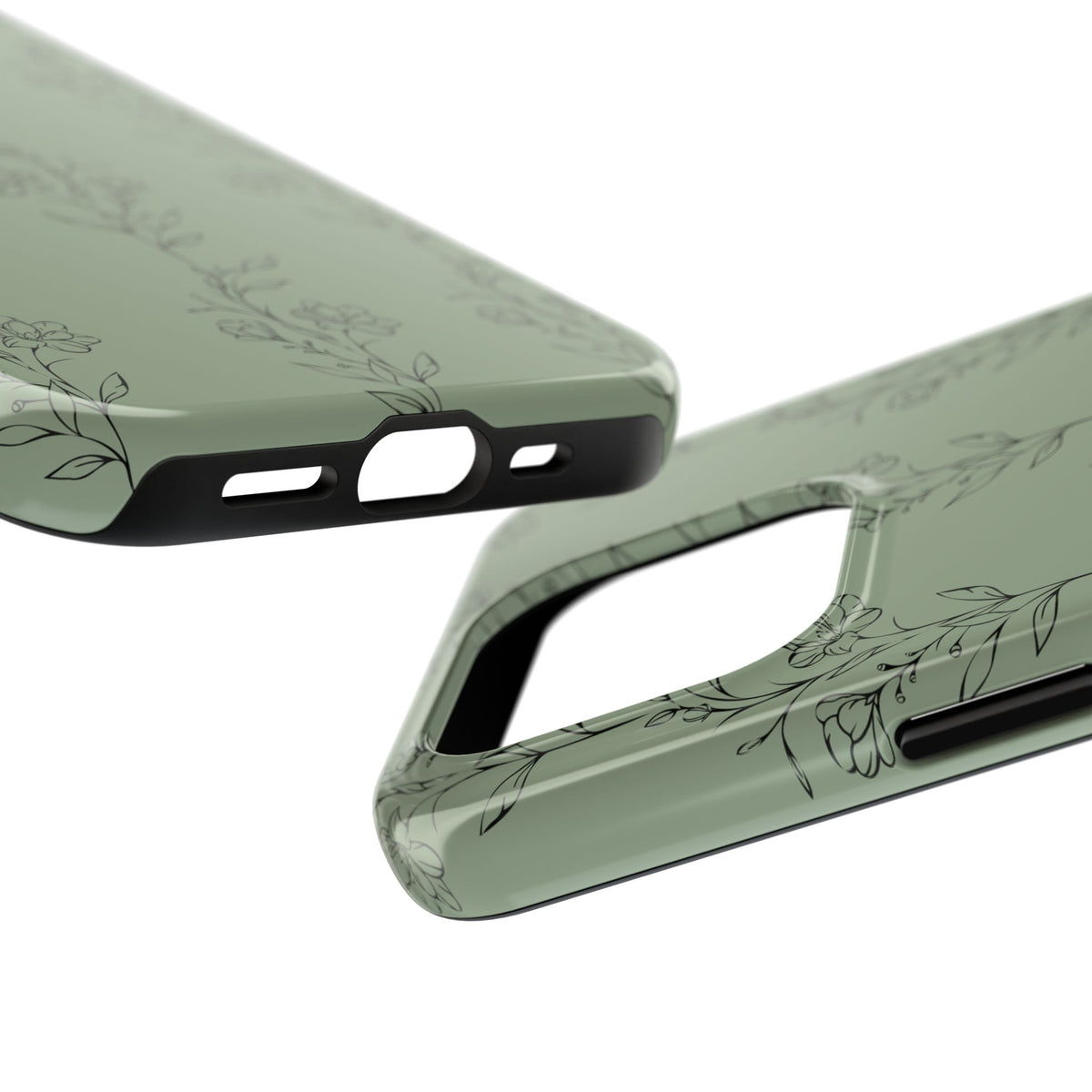 Floral Vine Tough Phone Case — Sage Green Protective iPhone Cover