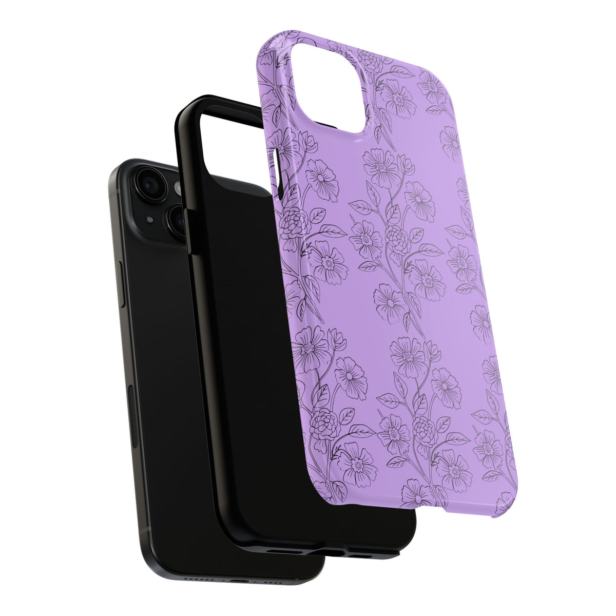 Purple Floral Tough Phone Case – Protective iPhone Case with Delicate Line-Art Flowers
