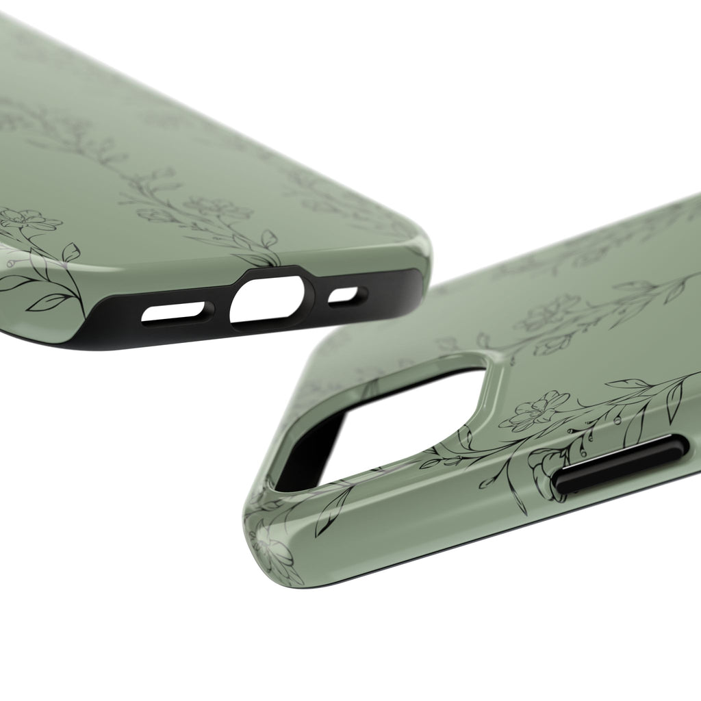 Floral Vine Tough Phone Case — Sage Green Protective iPhone Cover