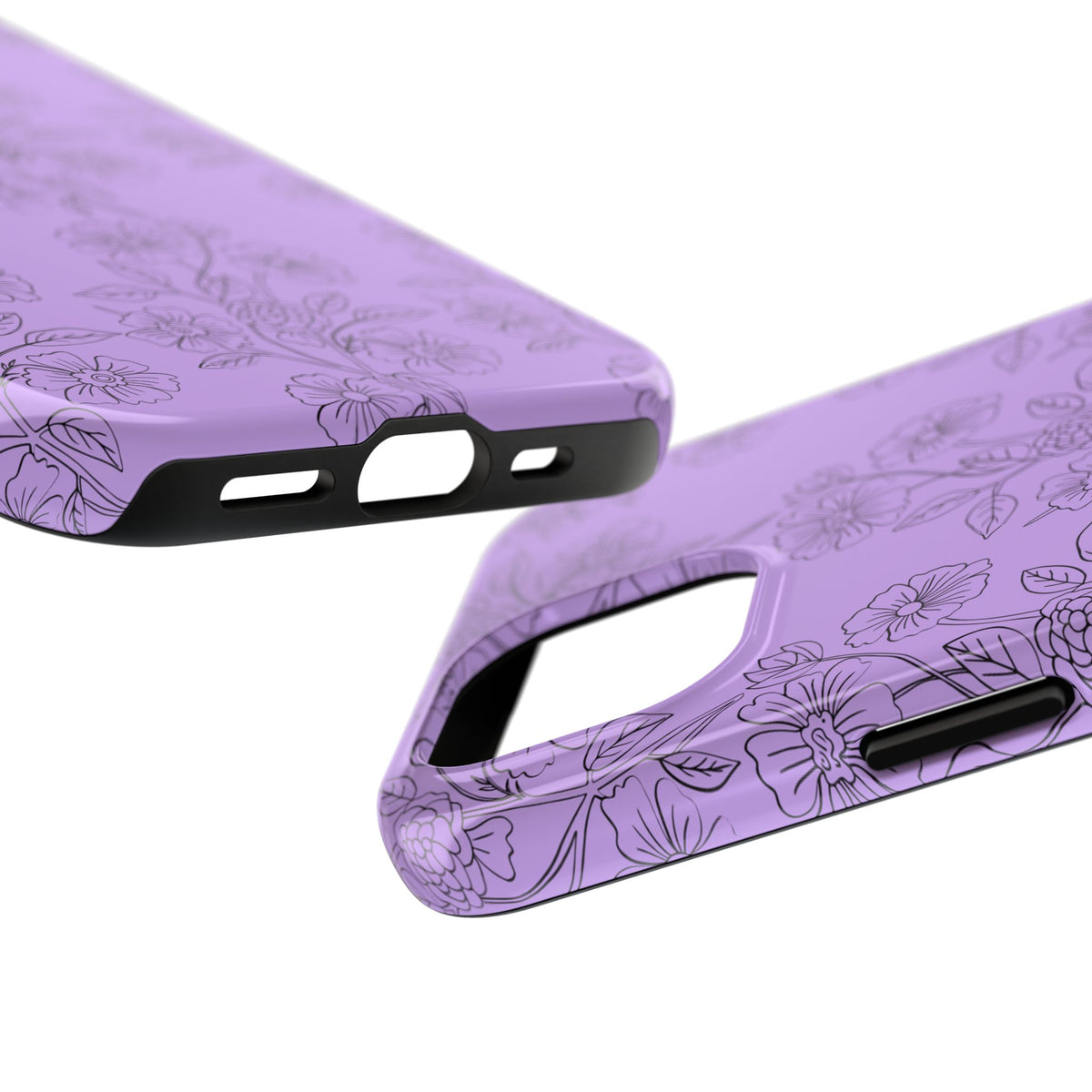 Purple Floral Tough Phone Case – Protective iPhone Case with Delicate Line-Art Flowers