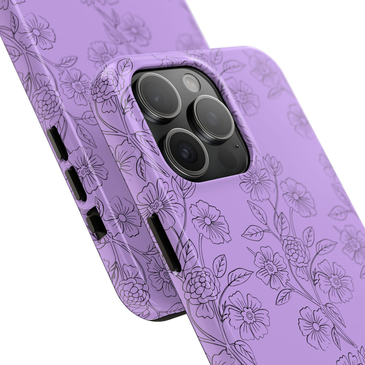 Purple Floral Tough Phone Case – Protective iPhone Case with Delicate Line-Art Flowers