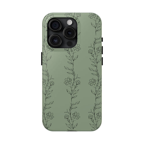 Floral Vine Tough Phone Case — Sage Green Protective iPhone Cover