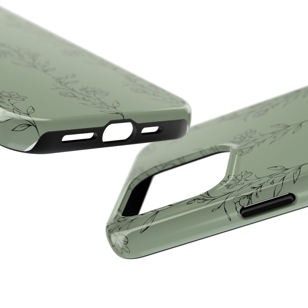 Floral Vine Tough Phone Case — Sage Green Protective iPhone Cover