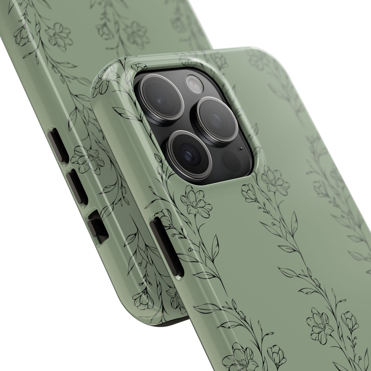 Floral Vine Tough Phone Case — Sage Green Protective iPhone Cover