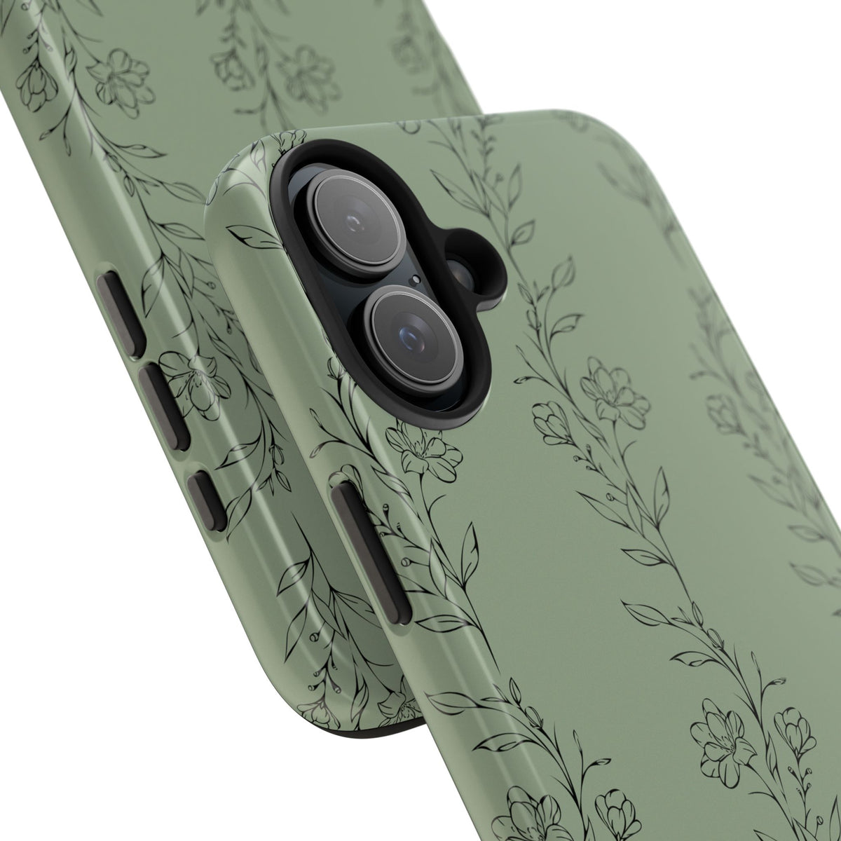 Floral Vine Tough Phone Case — Sage Green Protective iPhone Cover