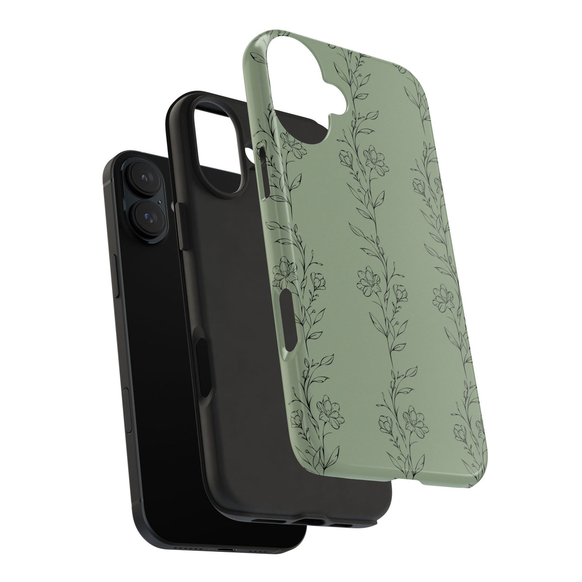Floral Vine Tough Phone Case — Sage Green Protective iPhone Cover
