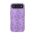 Purple Floral Tough Phone Case – Protective iPhone Case with Delicate Line-Art Flowers
