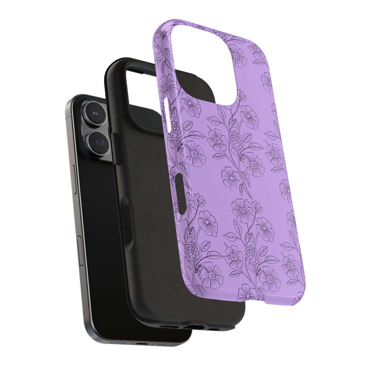 Purple Floral Tough Phone Case – Protective iPhone Case with Delicate Line-Art Flowers